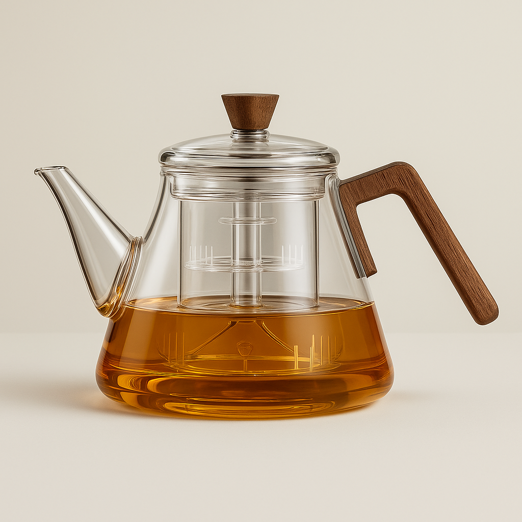 Skanto | Aetheris Glass Brew Tekanne – Varmeresistent Glass Tekanne med Trehåndtak & Infuser (900ml)