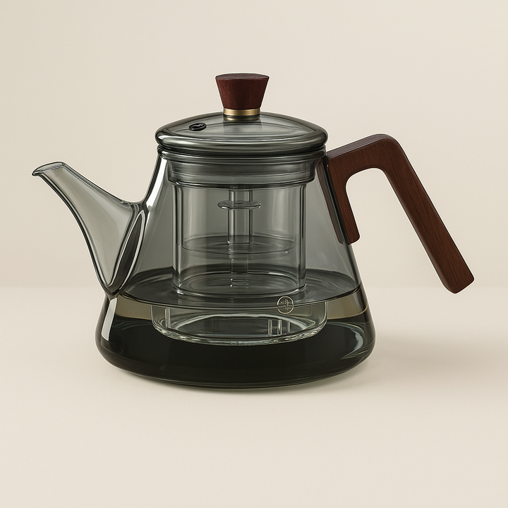 Skanto | Aetheris Glass Brew Tekanne – Varmeresistent Glass Tekanne med Trehåndtak & Infuser (900ml)