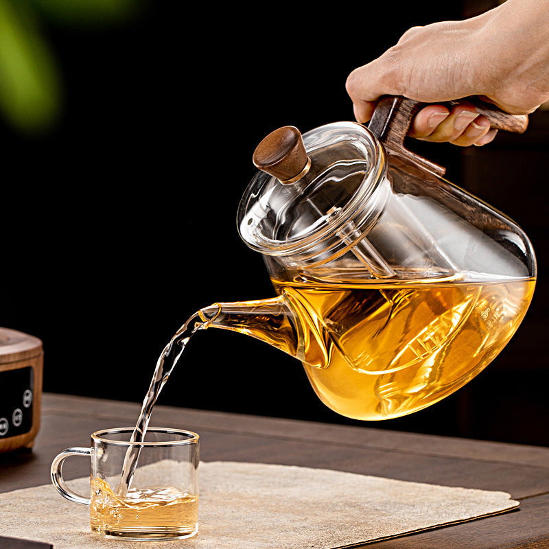 Skanto | Aetheris Glass Brew Tekanne – Varmeresistent Glass Tekanne med Trehåndtak & Infuser (900ml)
