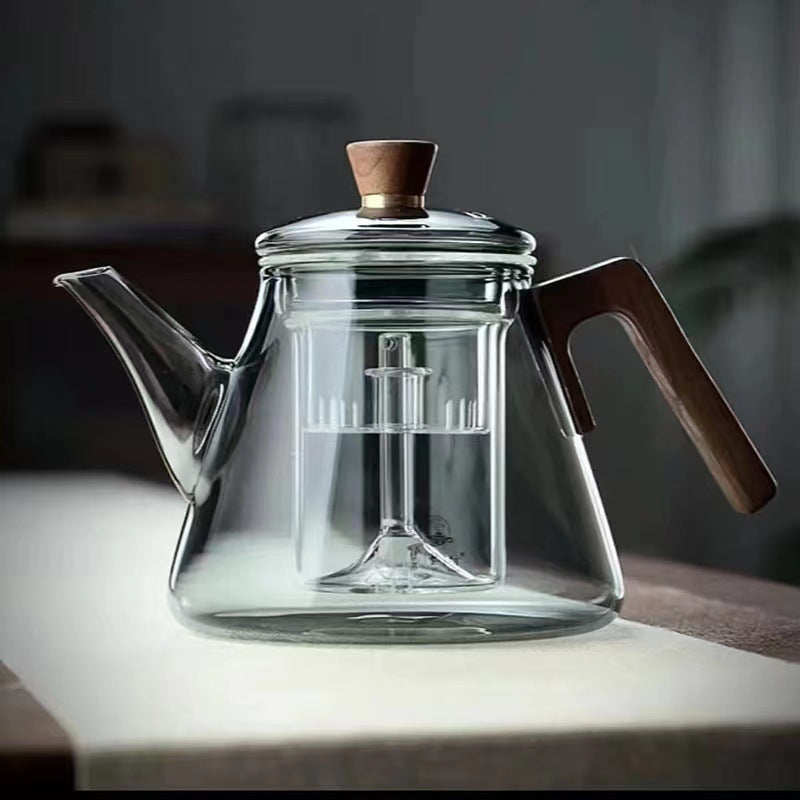 Skanto | Aetheris Glass Brew Tekanne – Varmeresistent Glass Tekanne med Trehåndtak & Infuser (900ml)