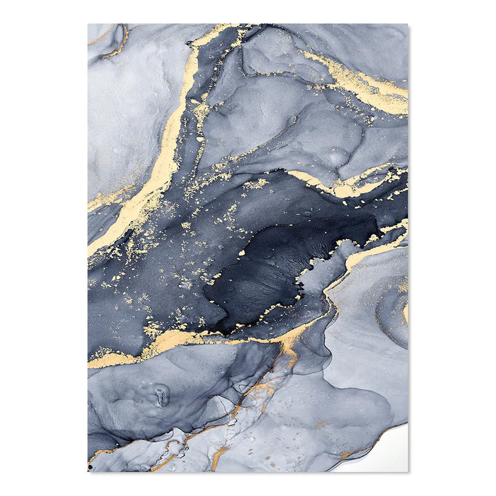 Nyansene av blå abstrakt flytende marmor veggkunst Fine Art lerretstrykk med gyldne aksenter bilder for stue moderne soveroms kunstdekor | Skanto
