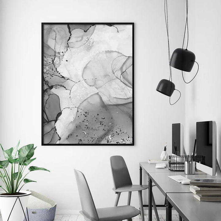 Moderne Grå Flytende Marmor Print Veggkunst Fine Art Lerretsutskrifter Abstrakt Svart Hvit Plakatbilder For Stue Hjemmekontor Kunst Dekor | Skanto