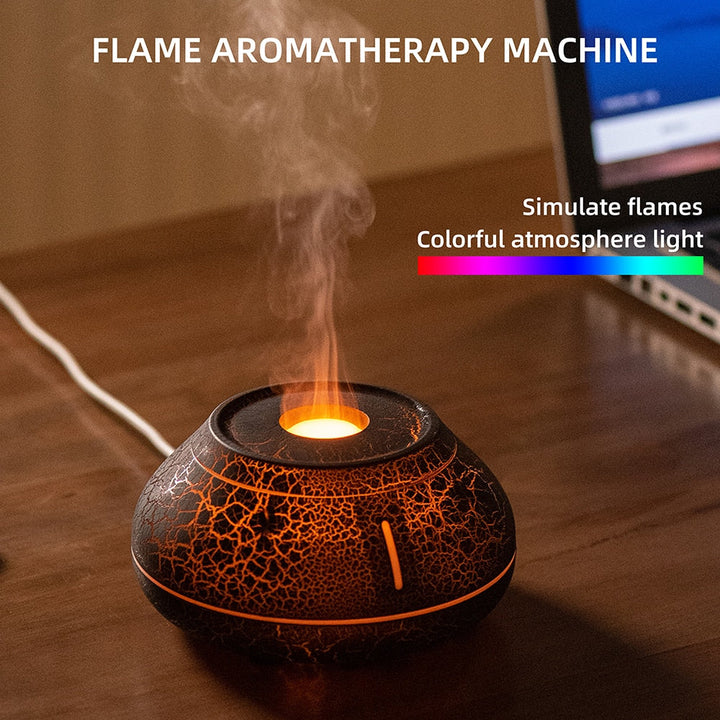 Skanto | Luftfukter sprekk vulkan flamme essensiell olje diffuser ultrasonisk kald tåke maker LED essensiell olje lampe luft diffuser