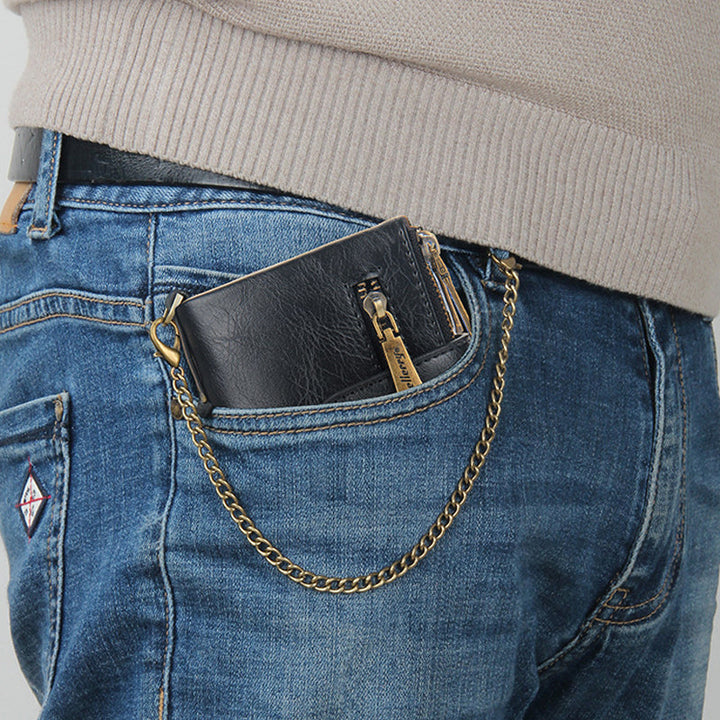 Skanto | Men’s RFID-lommebok med kjede, retro bifold kortholderlommebok