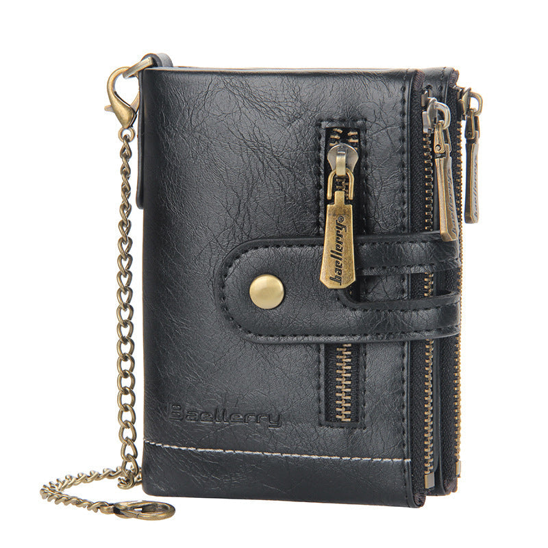 Skanto | Men’s RFID-lommebok med kjede, retro bifold kortholderlommebok