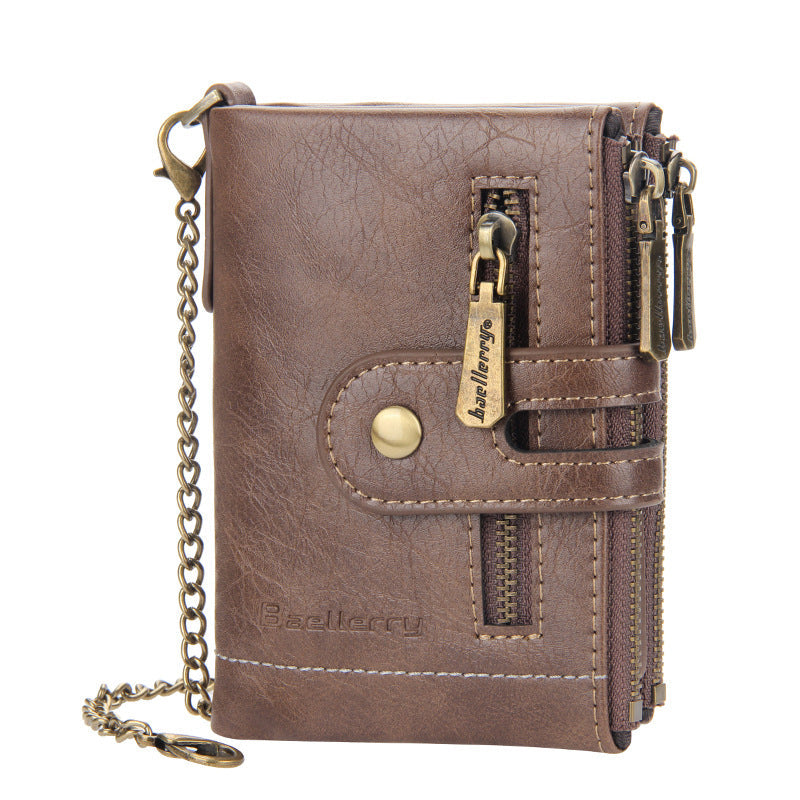 Skanto | Men’s RFID-lommebok med kjede, retro bifold kortholderlommebok