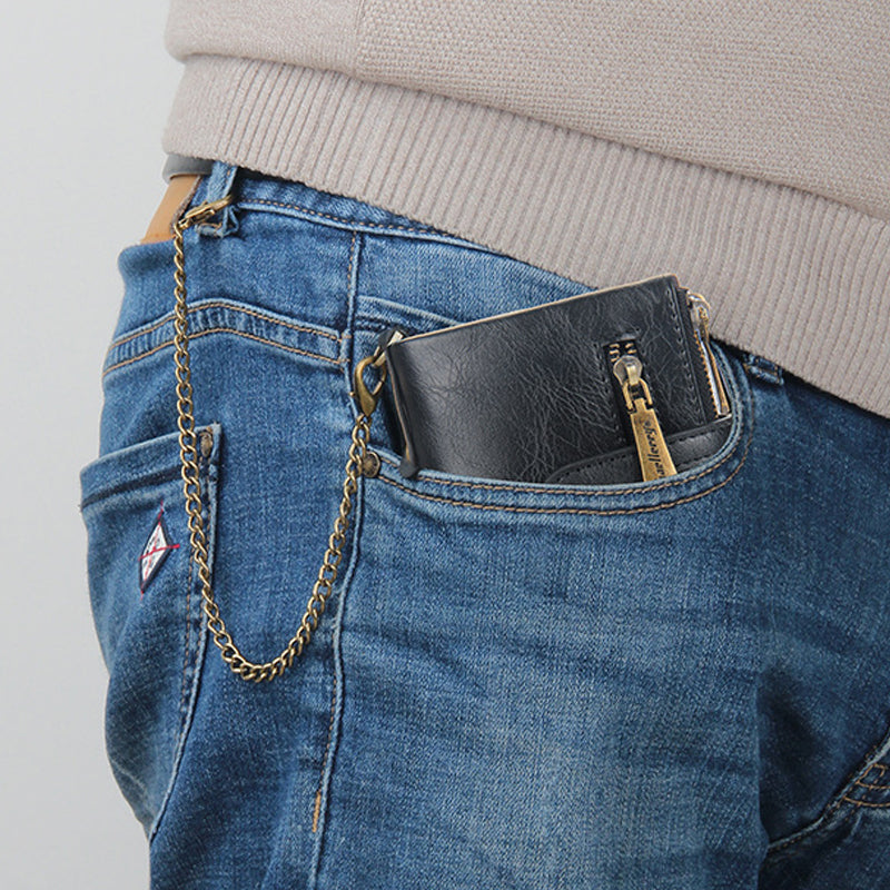 Skanto | Men’s RFID-lommebok med kjede, retro bifold kortholderlommebok