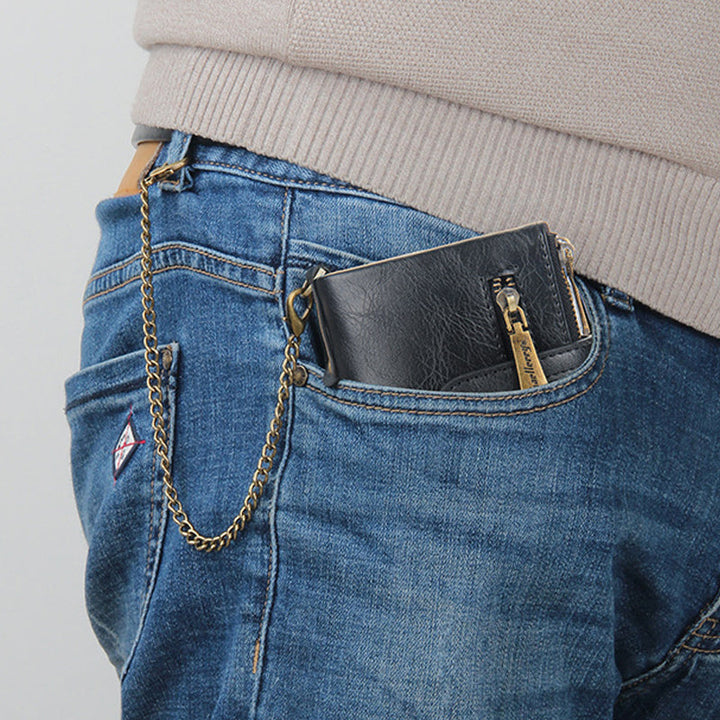 Skanto | Men’s RFID-lommebok med kjede, retro bifold kortholderlommebok