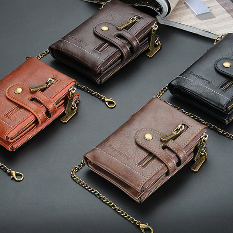 Skanto | Men’s RFID-lommebok med kjede, retro bifold kortholderlommebok