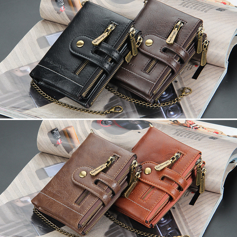 Skanto | Men’s RFID-lommebok med kjede, retro bifold kortholderlommebok