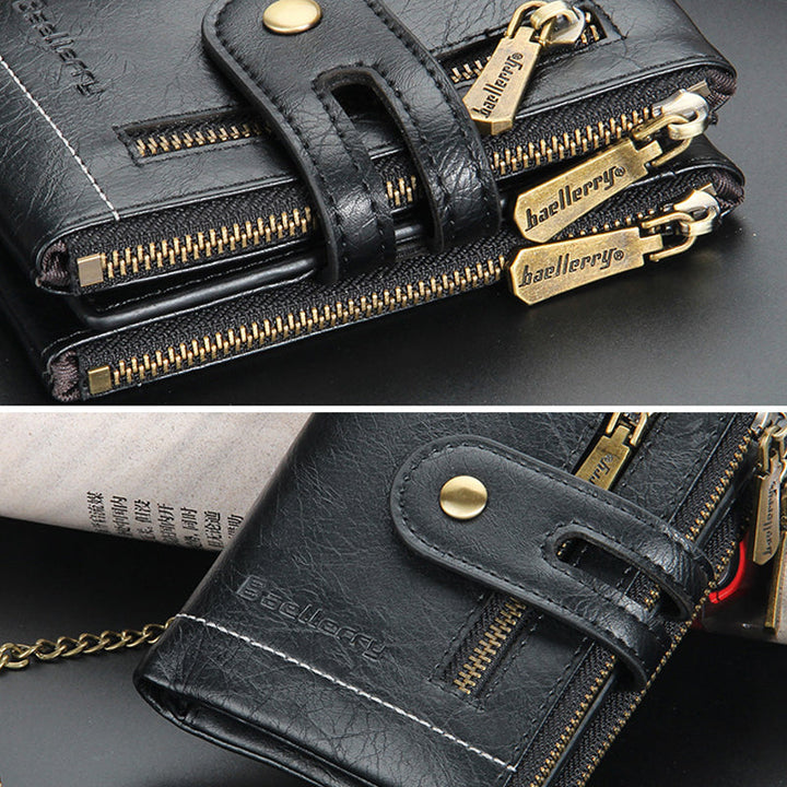 Skanto | Men’s RFID-lommebok med kjede, retro bifold kortholderlommebok