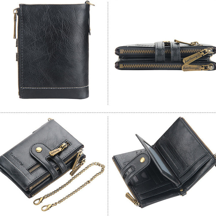 Skanto | Men’s RFID-lommebok med kjede, retro bifold kortholderlommebok