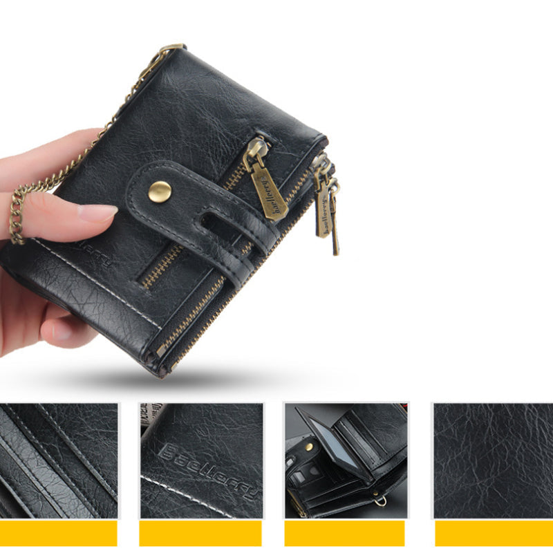 Skanto | Men’s RFID-lommebok med kjede, retro bifold kortholderlommebok