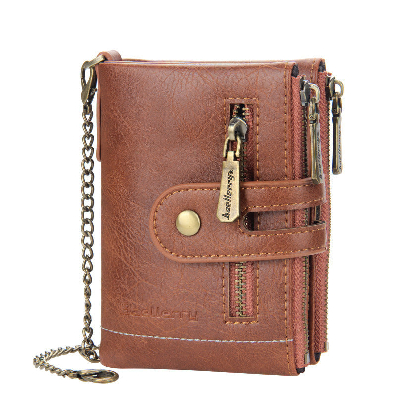 Skanto | Men’s RFID-lommebok med kjede, retro bifold kortholderlommebok