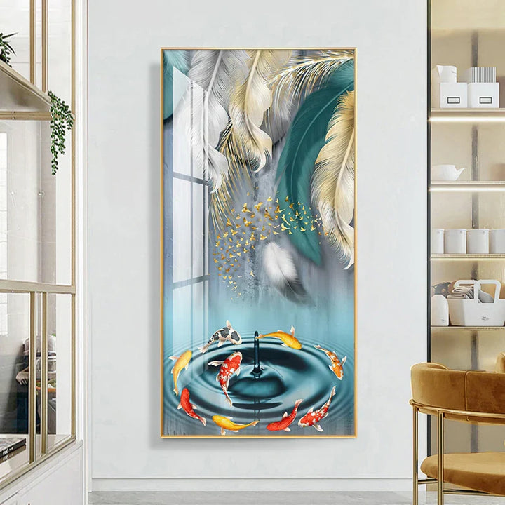 Lykkevisjon Abstrakt Gylden Fjær Hjort Landskap Veggkunst Fine Kunst Lærredstrykk Bilder For Stue Inngang Foyer Lys Luksuriøs Boliginnredning | Skanto