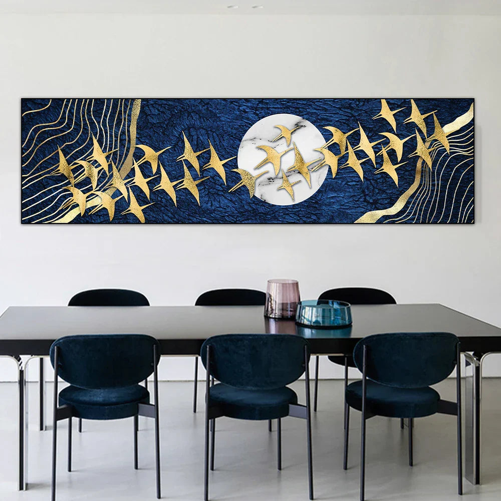 Gavende Gyldne Fugl I Måne Veggkunst Fin Kunst Lerretstrykk Moderne Bredformat Bilde For Over Sofa Kunst For Over Seng | Skanto