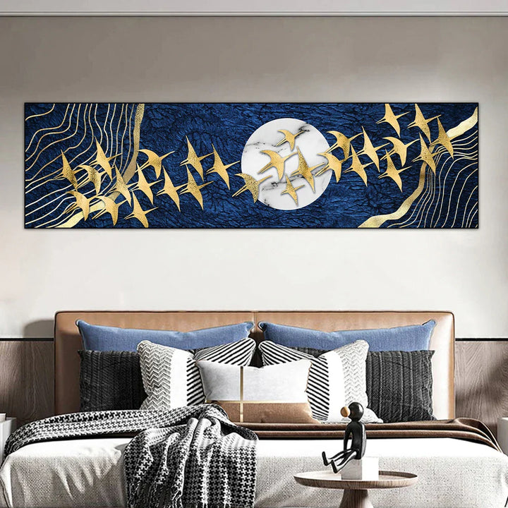 Gavende Gyldne Fugl I Måne Veggkunst Fin Kunst Lerretstrykk Moderne Bredformat Bilde For Over Sofa Kunst For Over Seng | Skanto