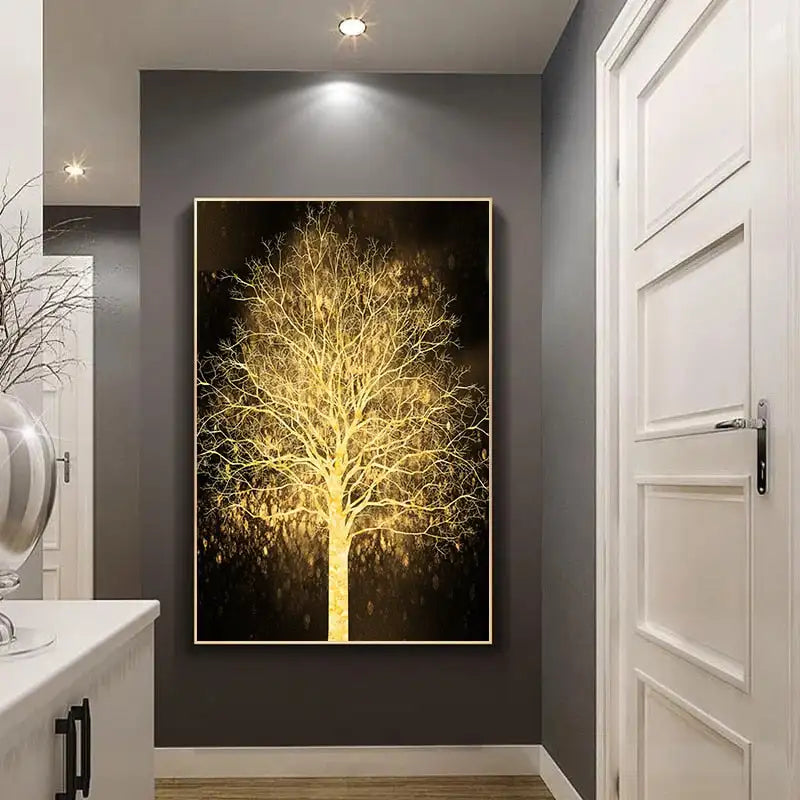 Lykksalige Gyldne Tre Veggkunst Fin Kunst Lerretstrykk Bilde For Lett Luksuriøs Stue Entré Foyer Moderne Hjemmekontor Kunst Dekor | Skanto