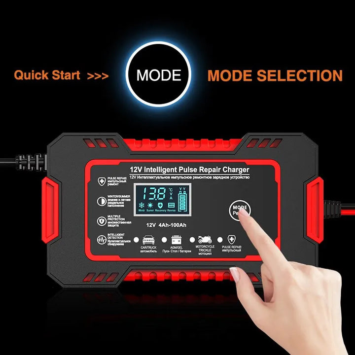 Skanto | 12V 6A Smart Bilen Batterilader | Pulse Reparasjon, LCD Skjerm & Hurtiglading for AGM, Gel & Blysyrebatterier