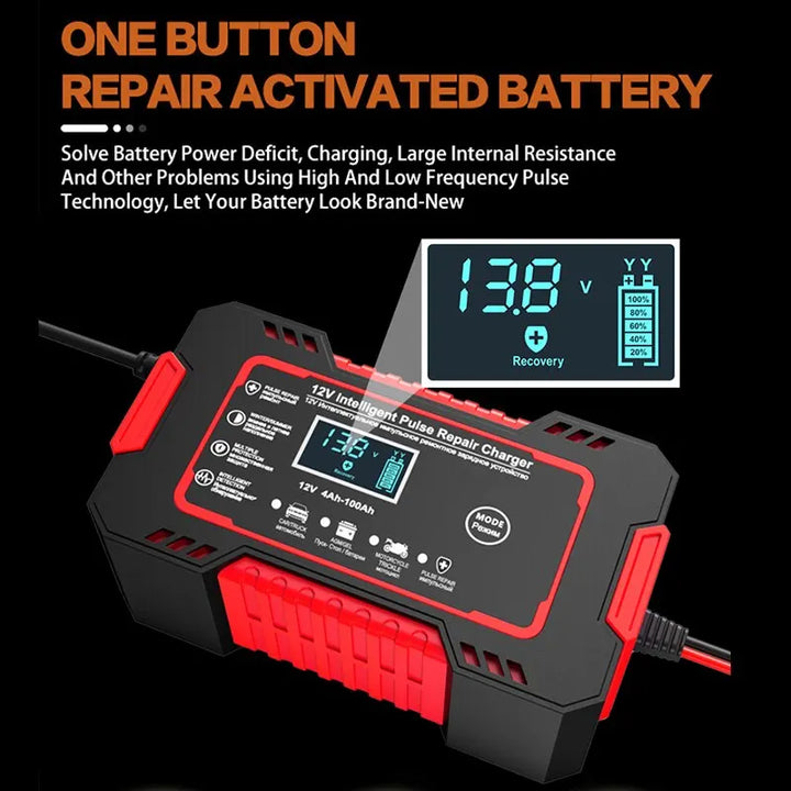 Skanto | 12V 6A Smart Bilen Batterilader | Pulse Reparasjon, LCD Skjerm & Hurtiglading for AGM, Gel & Blysyrebatterier