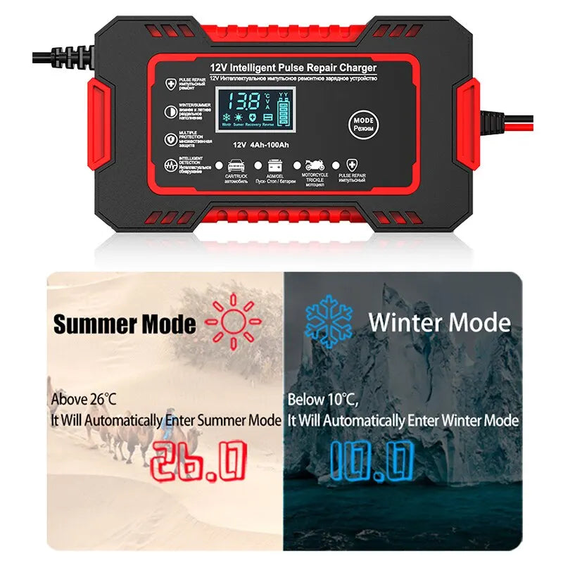 Skanto | 12V 6A Smart Bilen Batterilader | Pulse Reparasjon, LCD Skjerm & Hurtiglading for AGM, Gel & Blysyrebatterier