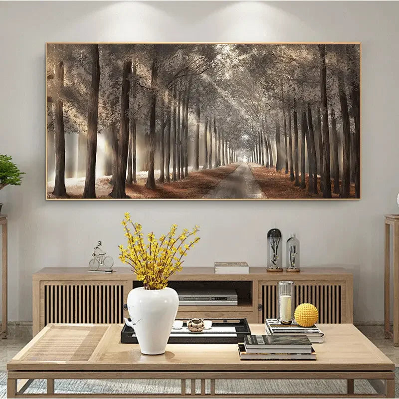 Høstsolskogen Veggkunst Fine Art Lerretstrykk Naturlig Landskapsbilde For Stue Spisestue Skandinavisk Interiør | Skanto