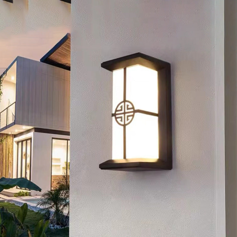 Tradisjonell kinesisk rektangulær vanntett aluminium akryl LED vegglys for utendørs terrasser | Skanto