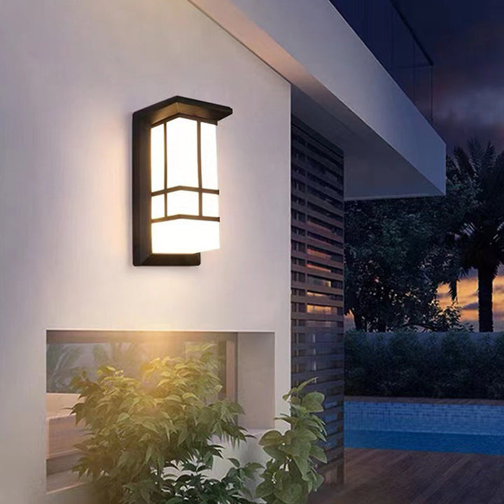 Rektangulær, vanntett LED-vegglampe laget av aluminium og akryl for terrasser