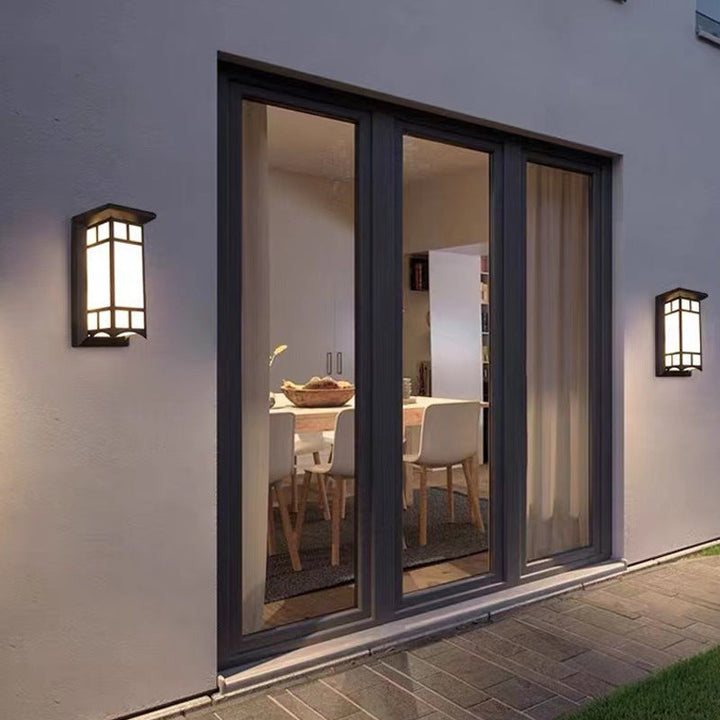 Rektangulær, vanntett LED-vegglampe laget av aluminium og akryl for terrasser