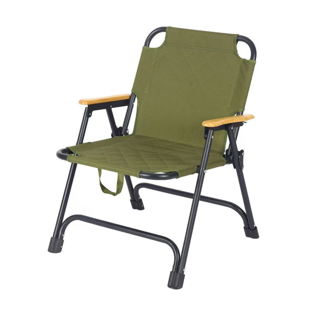 Moderne Minimalistisk Rektangulær Diamantmønstret Karbonstål Oxford Stoff Bøketræ Sammenleggbar Camping Stol Ryggstøtte Armlene For Hage | Skanto