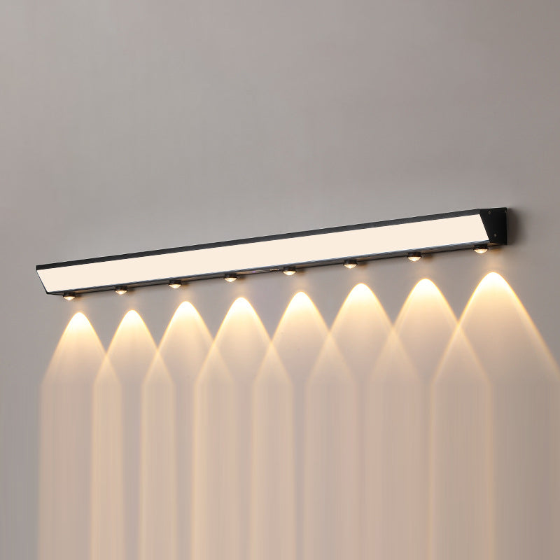 Moderne minimalistiske solenergi vanntett bevegelsessensor akryl aluminium og rustfritt stål rektangulær LED vegglampe for utendørs patio | Skanto