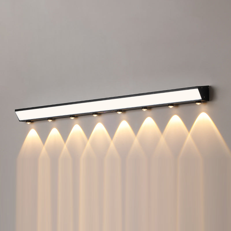 Moderne minimalistiske solenergi vanntett bevegelsessensor akryl aluminium og rustfritt stål rektangulær LED vegglampe for utendørs patio | Skanto