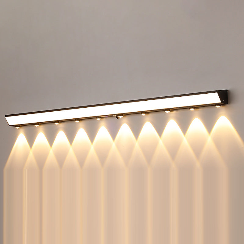 Moderne minimalistiske solenergi vanntett bevegelsessensor akryl aluminium og rustfritt stål rektangulær LED vegglampe for utendørs patio | Skanto