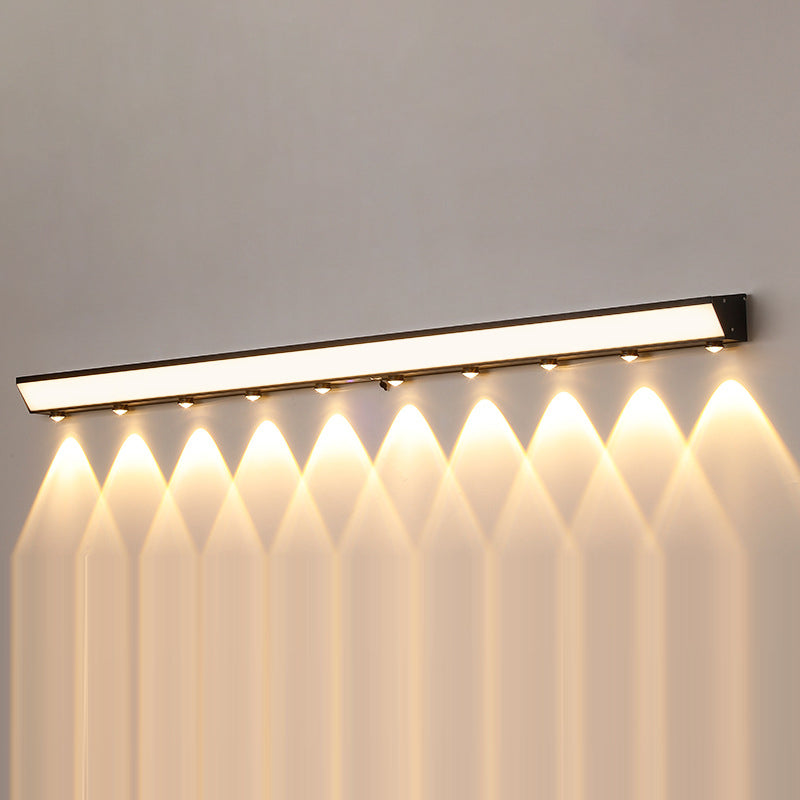 Moderne minimalistiske solenergi vanntett bevegelsessensor akryl aluminium og rustfritt stål rektangulær LED vegglampe for utendørs patio | Skanto