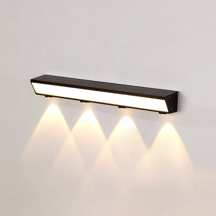 Moderne minimalistiske solenergi vanntett bevegelsessensor akryl aluminium og rustfritt stål rektangulær LED vegglampe for utendørs patio | Skanto