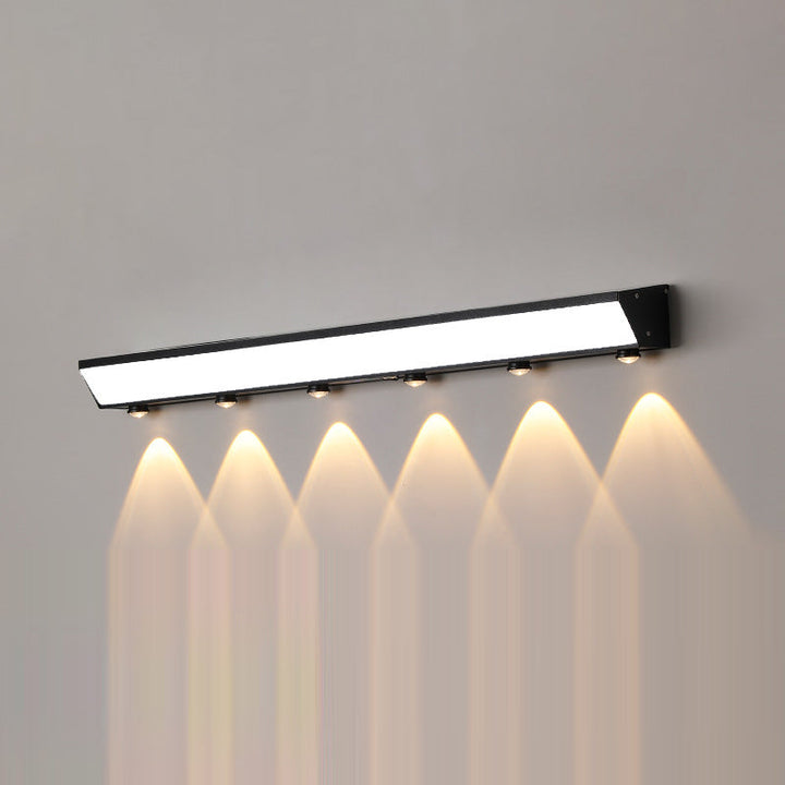 Moderne minimalistiske solenergi vanntett bevegelsessensor akryl aluminium og rustfritt stål rektangulær LED vegglampe for utendørs patio | Skanto