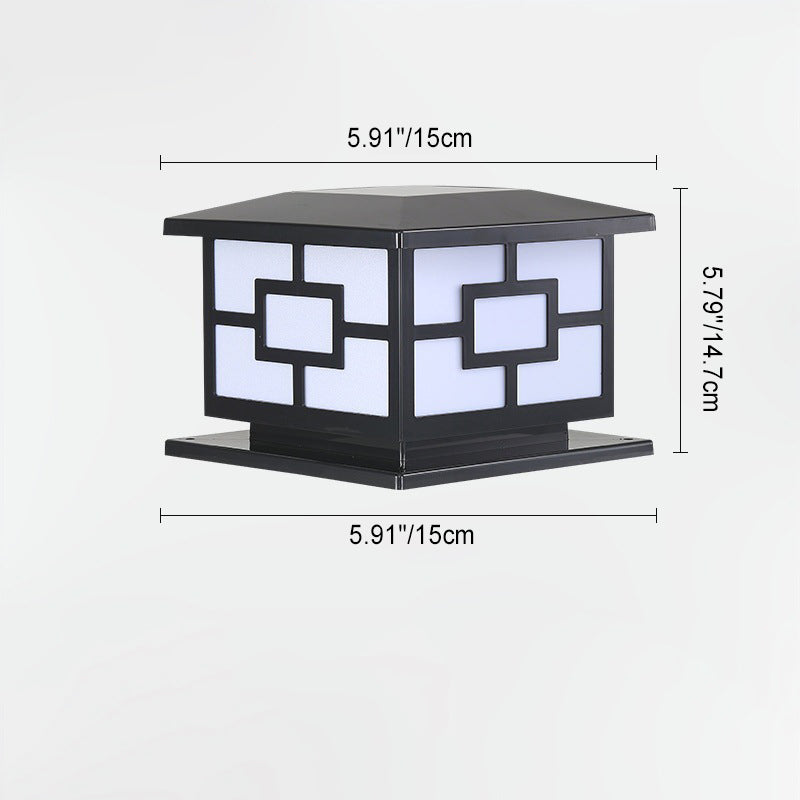 Moderne industriell ABS kube LED vanntett solcellepostlampe for utendørs patio | Skanto