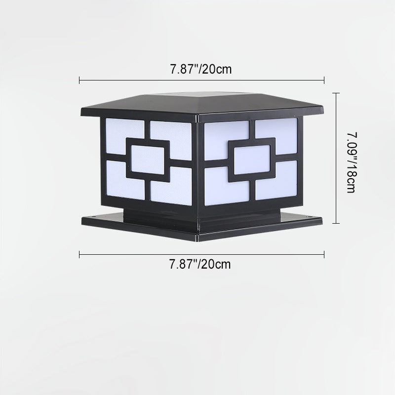 Moderne industriell ABS kube LED vanntett solcellepostlampe for utendørs patio | Skanto