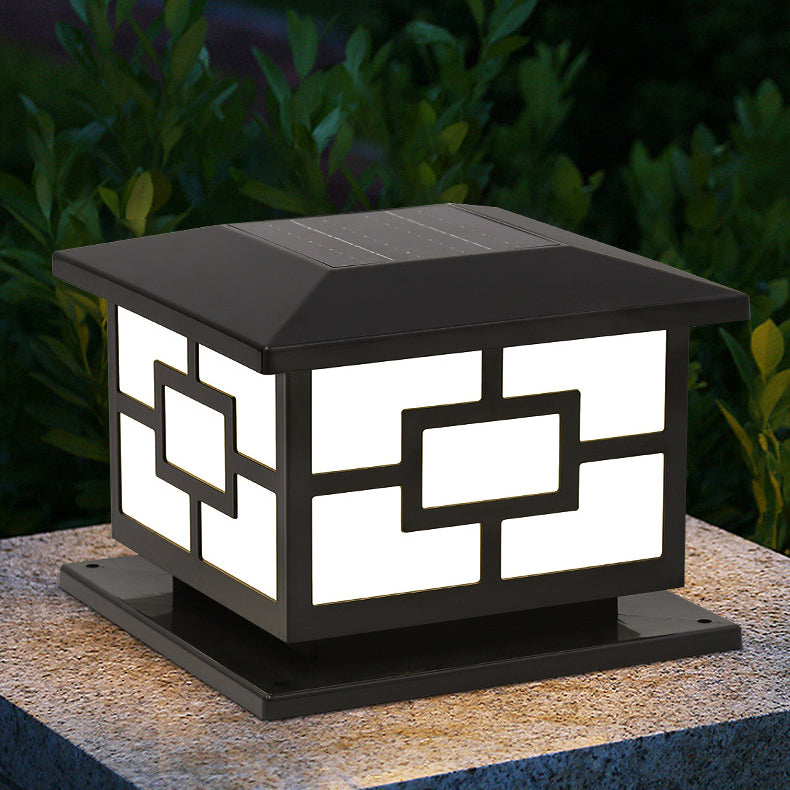 Moderne industriell ABS kube LED vanntett solcellepostlampe for utendørs patio | Skanto