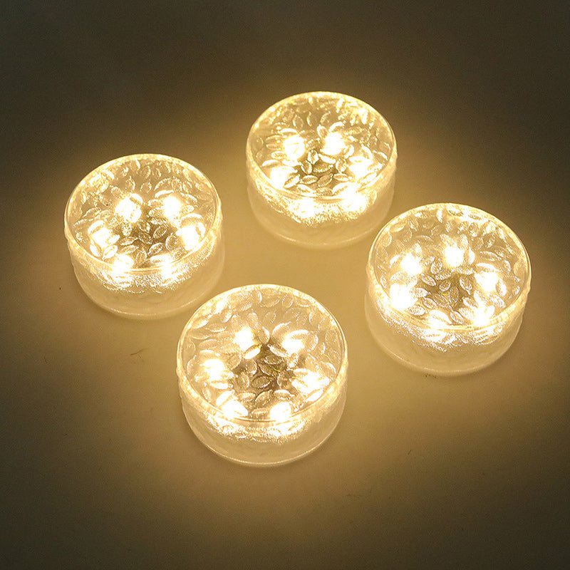 Rund LED-solcellelampe formet som en isblokk, laget av akryl for utendørs bruk