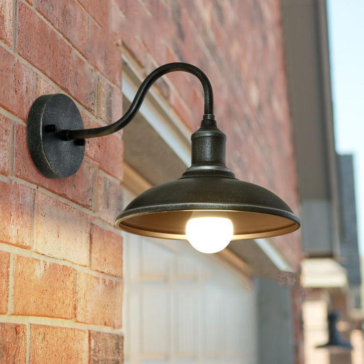 Moderne industriell rund potte lokk form buet stang jern skygge 1-lys vegglampe for uteplass | Skanto