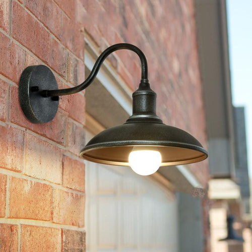 Moderne industriell rund potte lokk form buet stang jern skygge 1-lys vegglampe for uteplass | Skanto