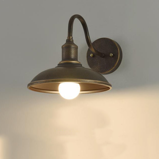 Moderne industriell rund potte lokk form buet stang jern skygge 1-lys vegglampe for uteplass | Skanto