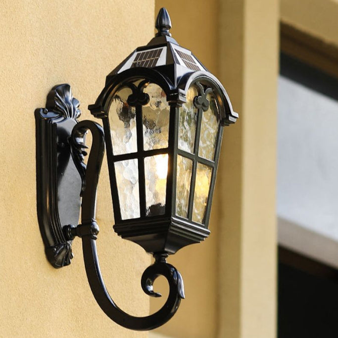 Tradisjonell europeisk kvadratisk blonder aluminium trykt glass 1-lys utendørs vegglampe for hage | Skanto
