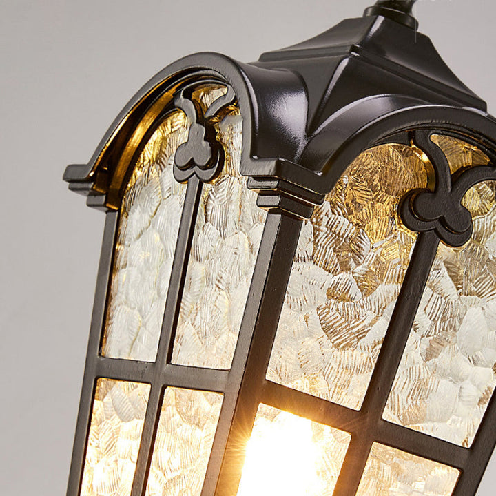 Tradisjonell europeisk kvadratisk blonder aluminium trykt glass 1-lys utendørs vegglampe for hage | Skanto