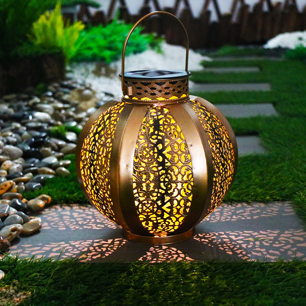 Moderne Art Deco Solvanntett Sekskanta Rund Lantern Jern LED Utendørs Lys For Hage | Skanto