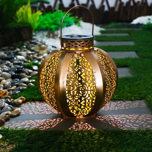 Moderne Art Deco Solvanntett Sekskanta Rund Lantern Jern LED Utendørs Lys For Hage | Skanto