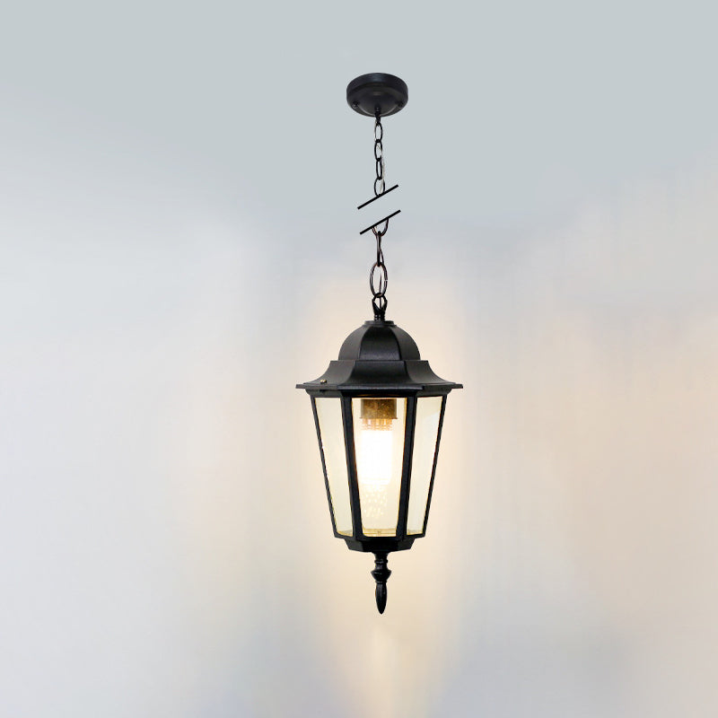 Tradisjonell Vintage Vanntett Hexagonal Aluminiumsakryl 1-Lys Pendellampe For Utendørs Patio | Skanto