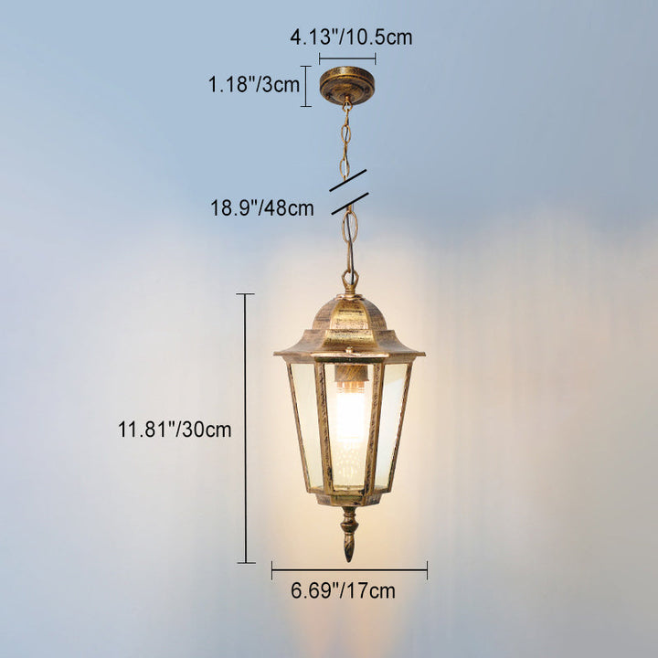 Tradisjonell Vintage Vanntett Hexagonal Aluminiumsakryl 1-Lys Pendellampe For Utendørs Patio | Skanto