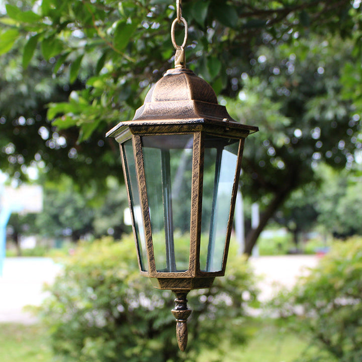 Tradisjonell Vintage Vanntett Hexagonal Aluminiumsakryl 1-Lys Pendellampe For Utendørs Patio | Skanto
